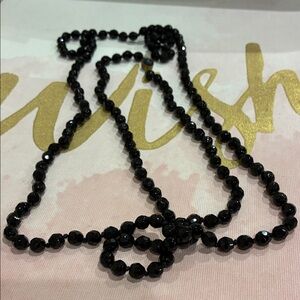 Elegant Black Beveled Glass Beaded Statement Long Necklace